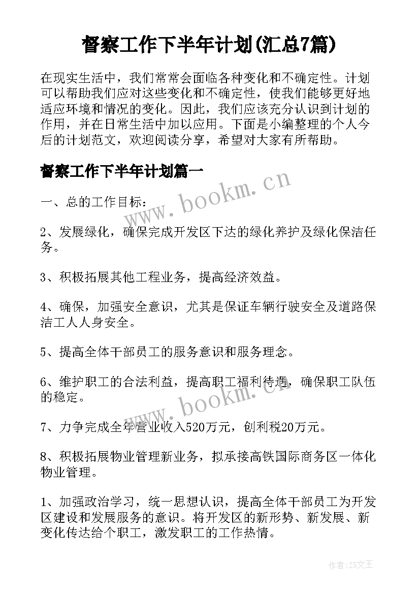 督察工作下半年计划(汇总7篇)