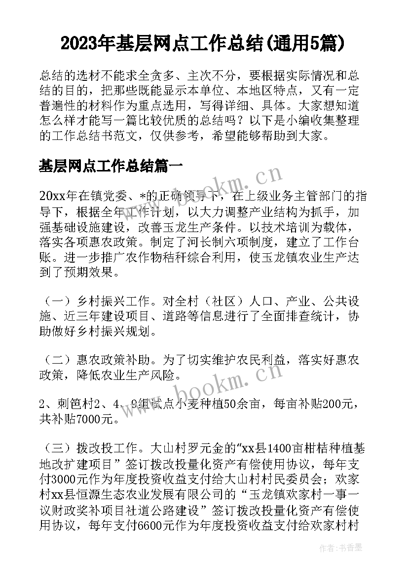 2023年基层网点工作总结(通用5篇)