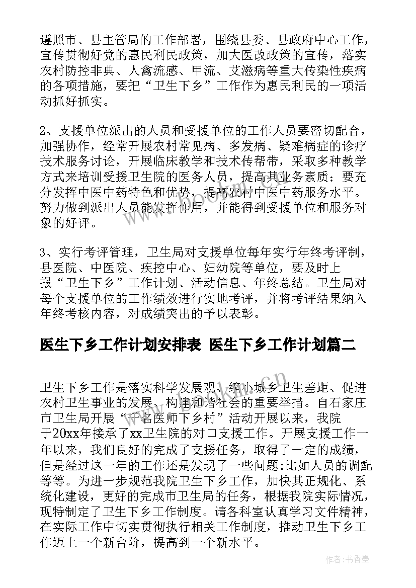 2023年医生下乡工作计划安排表 医生下乡工作计划(汇总5篇)