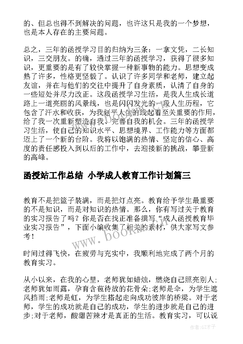 函授站工作总结 小学成人教育工作计划(实用7篇)