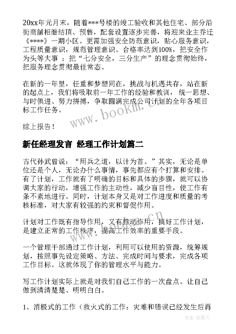 最新新任经理发言 经理工作计划(实用5篇)