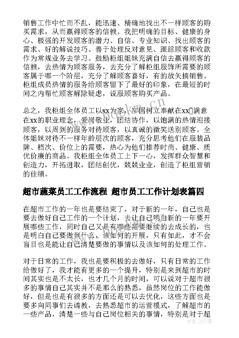 2023年超市蔬菜员工工作流程 超市员工工作计划表(通用7篇)