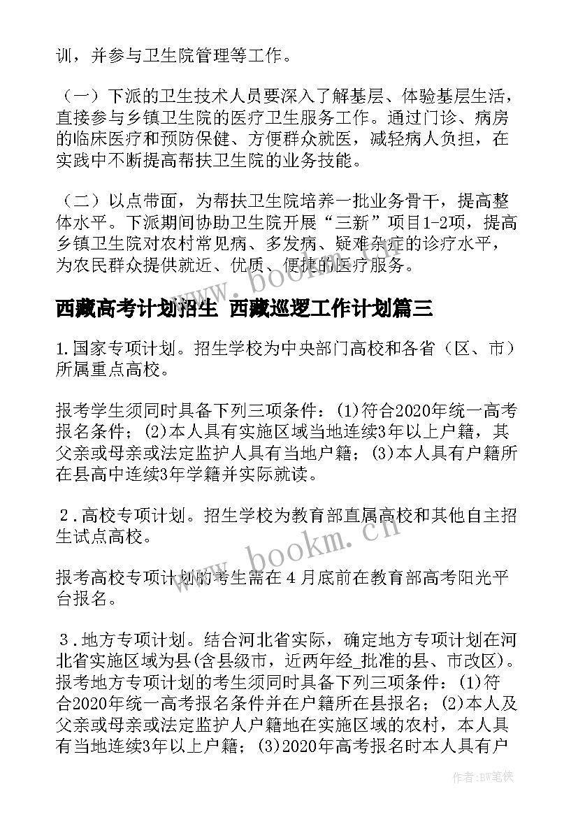 最新西藏高考计划招生 西藏巡逻工作计划(优质5篇)