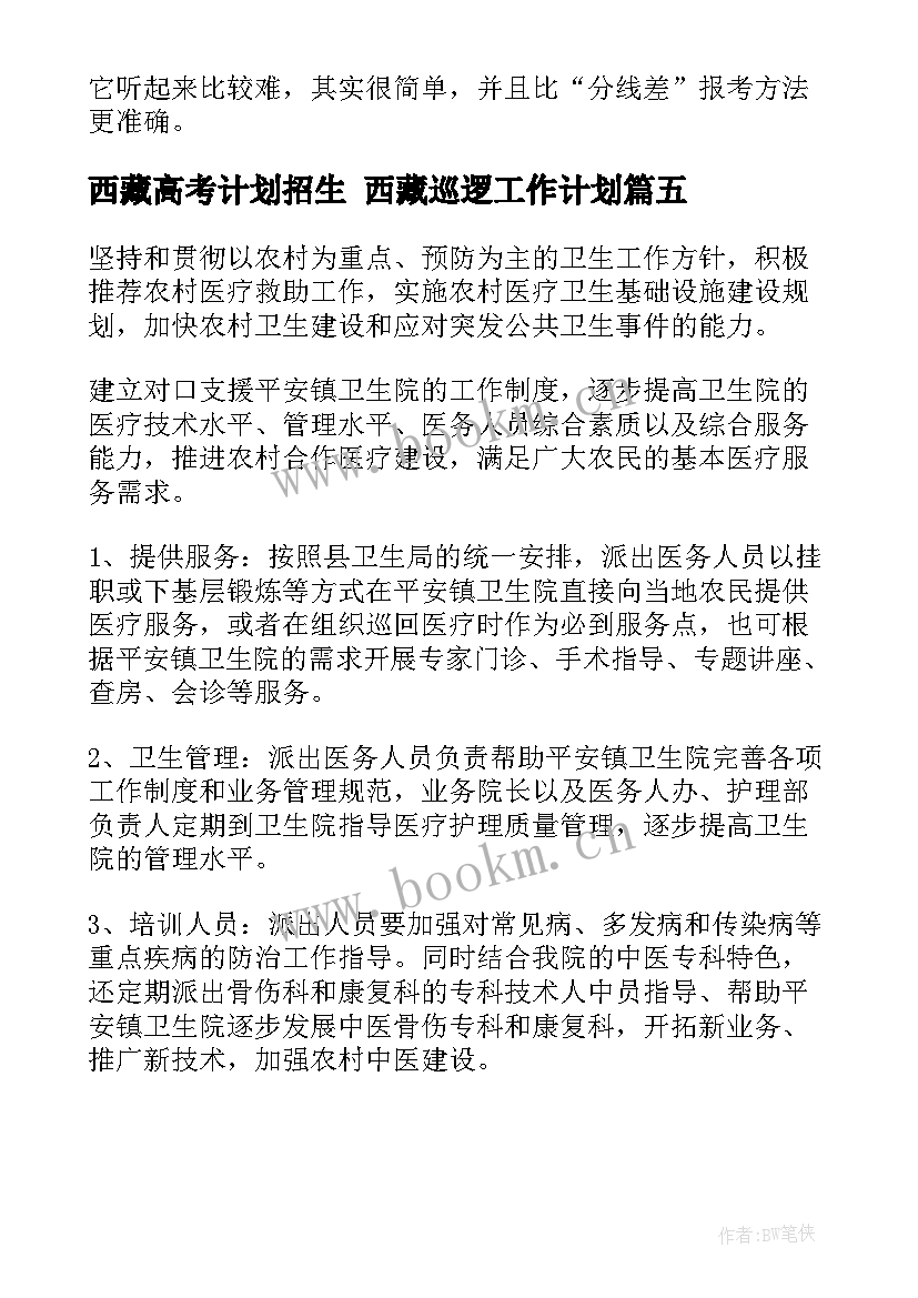 最新西藏高考计划招生 西藏巡逻工作计划(优质5篇)