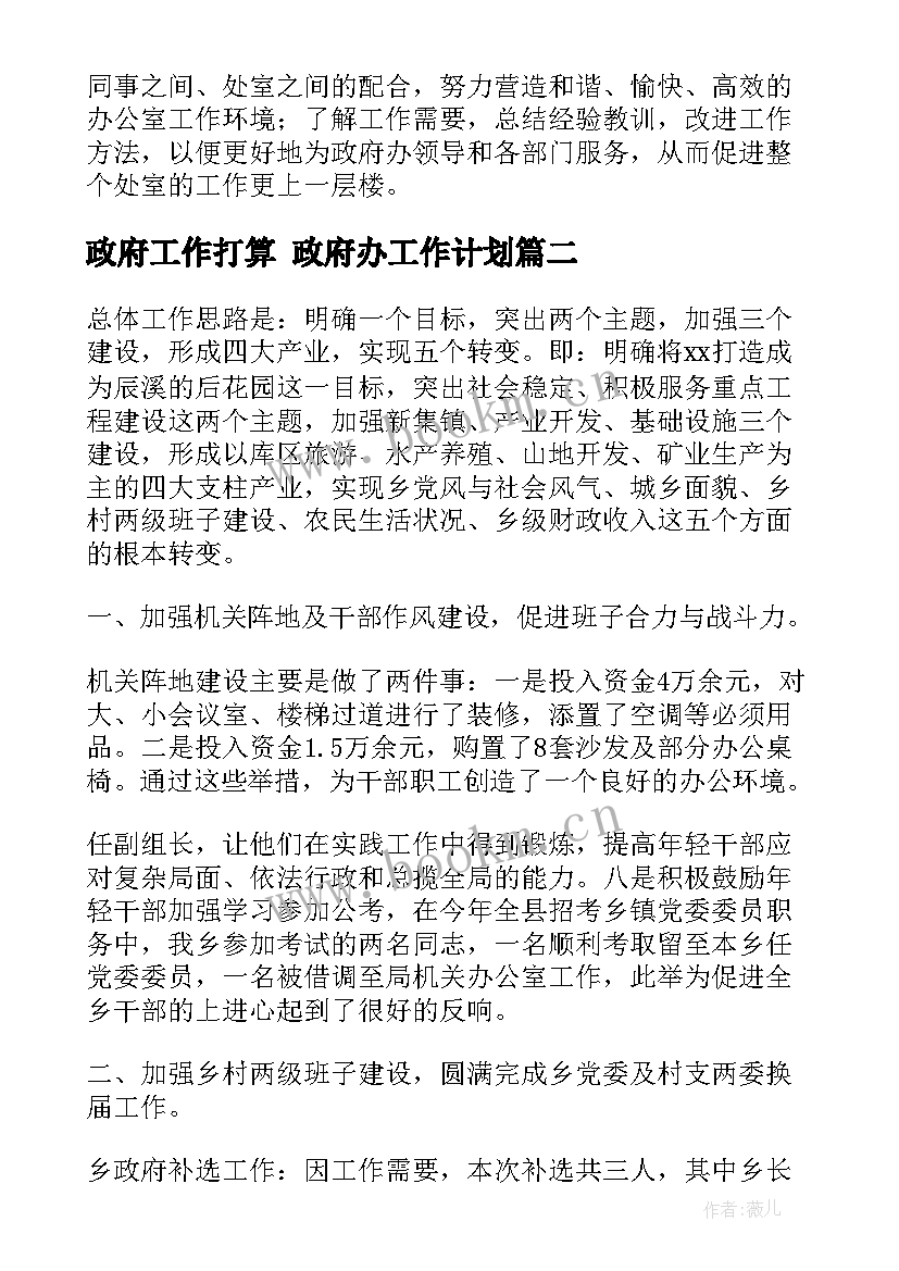 政府工作打算 政府办工作计划(模板6篇)