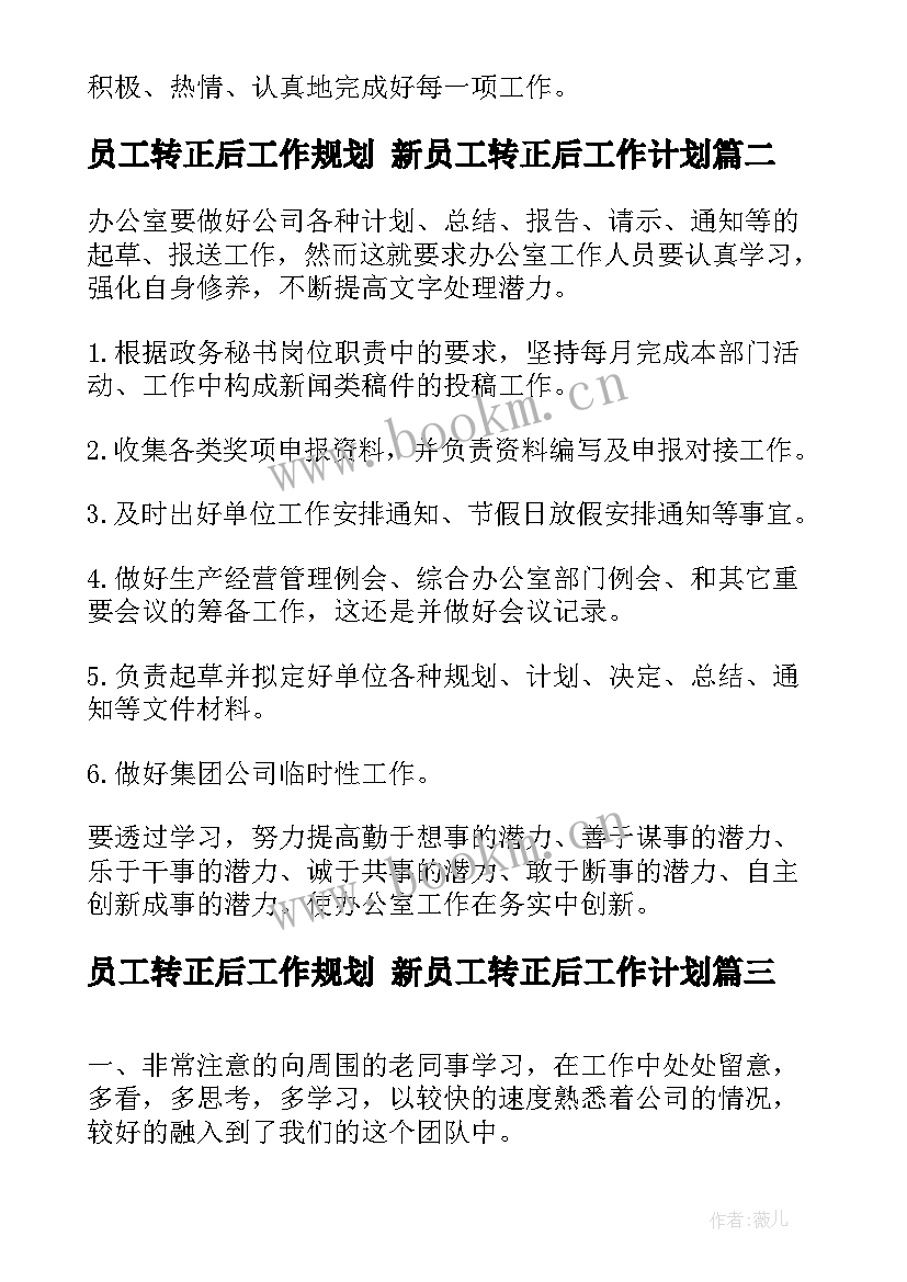 最新员工转正后工作规划 新员工转正后工作计划(优秀6篇)