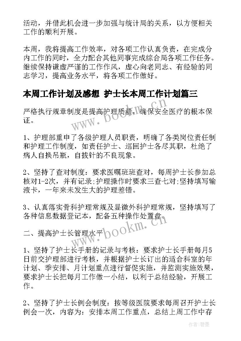 2023年本周工作计划及感想 护士长本周工作计划(优秀6篇)