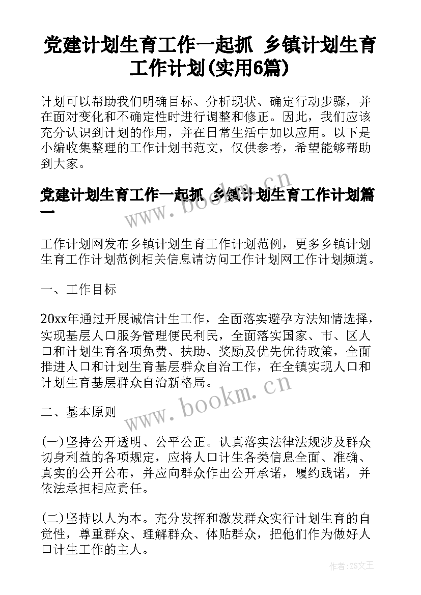 党建计划生育工作一起抓 乡镇计划生育工作计划(实用6篇)