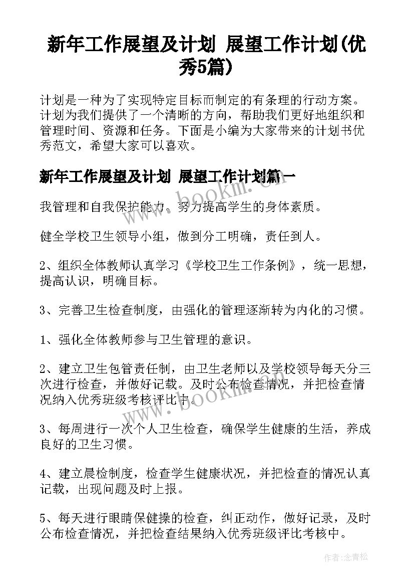 新年工作展望及计划 展望工作计划(优秀5篇)