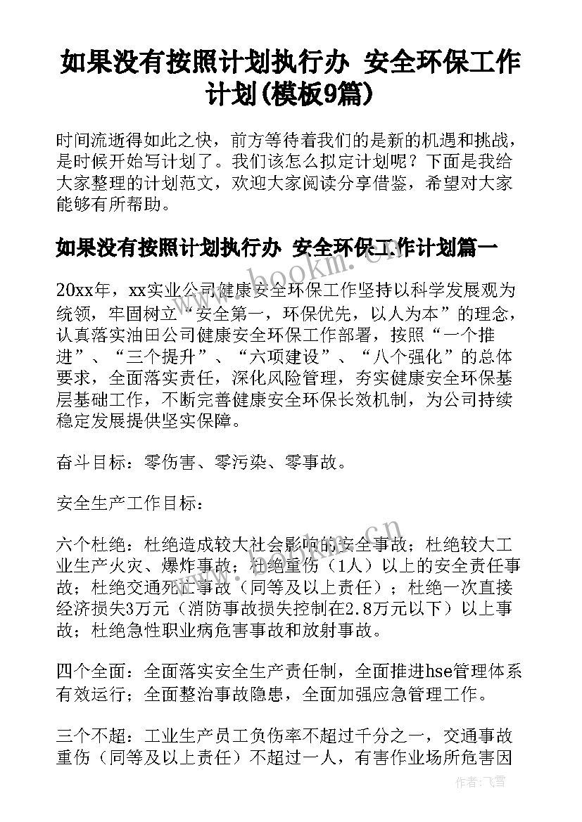 如果没有按照计划执行办 安全环保工作计划(模板9篇)