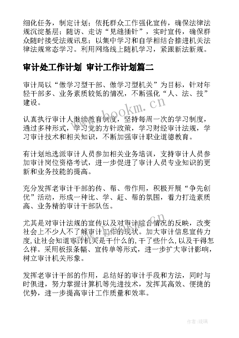 2023年审计处工作计划 审计工作计划(模板10篇)