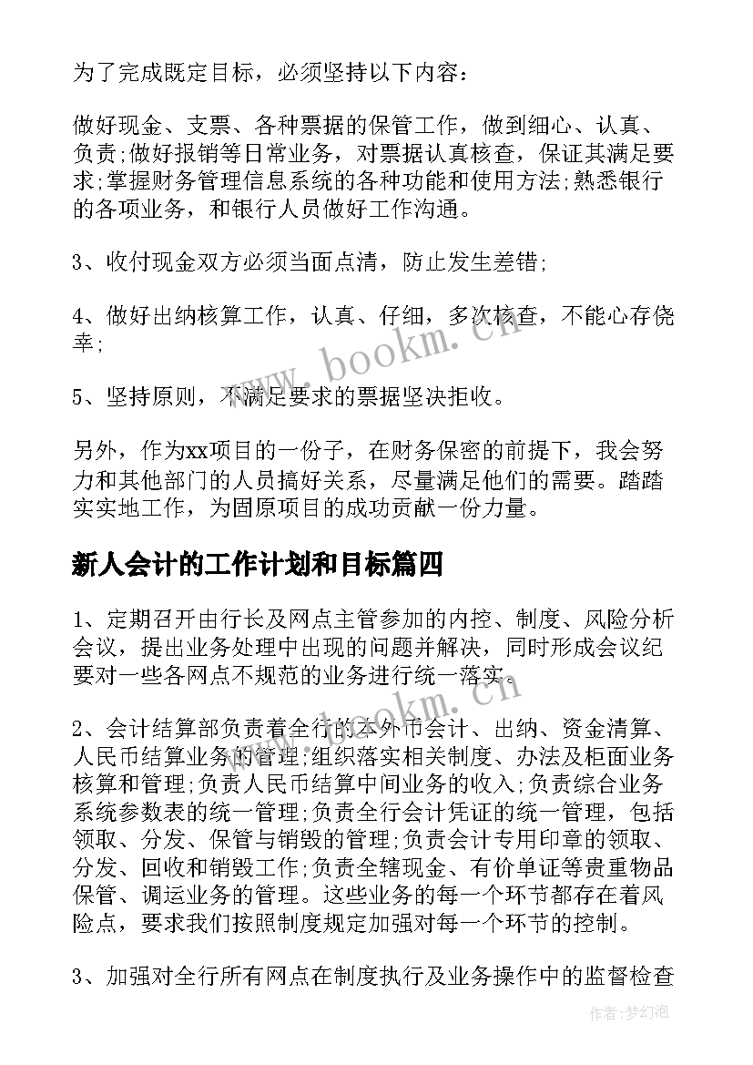 最新新人会计的工作计划和目标(优质8篇)