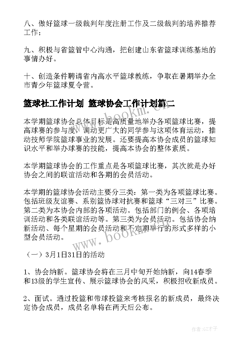 最新篮球社工作计划 篮球协会工作计划(实用5篇)