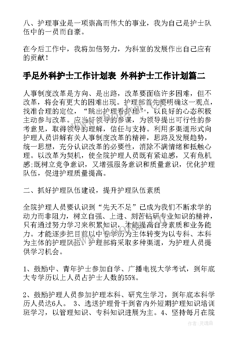 手足外科护士工作计划表 外科护士工作计划(大全6篇)