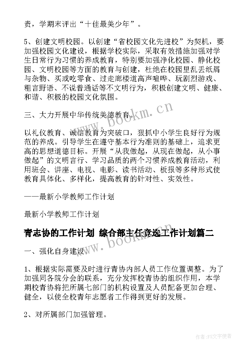 最新青志协的工作计划 综合部主任竞选工作计划(精选5篇)