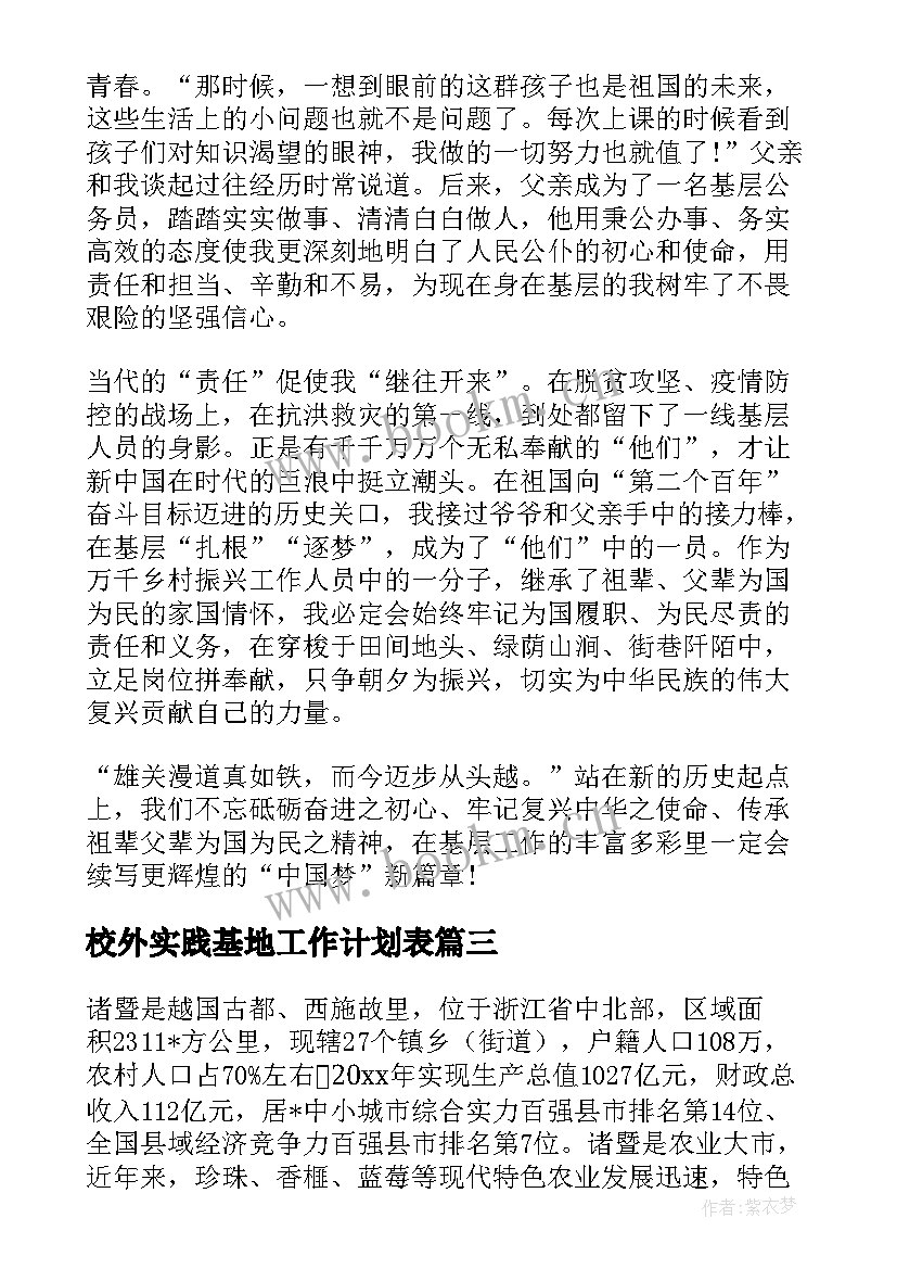 最新校外实践基地工作计划表(模板5篇)