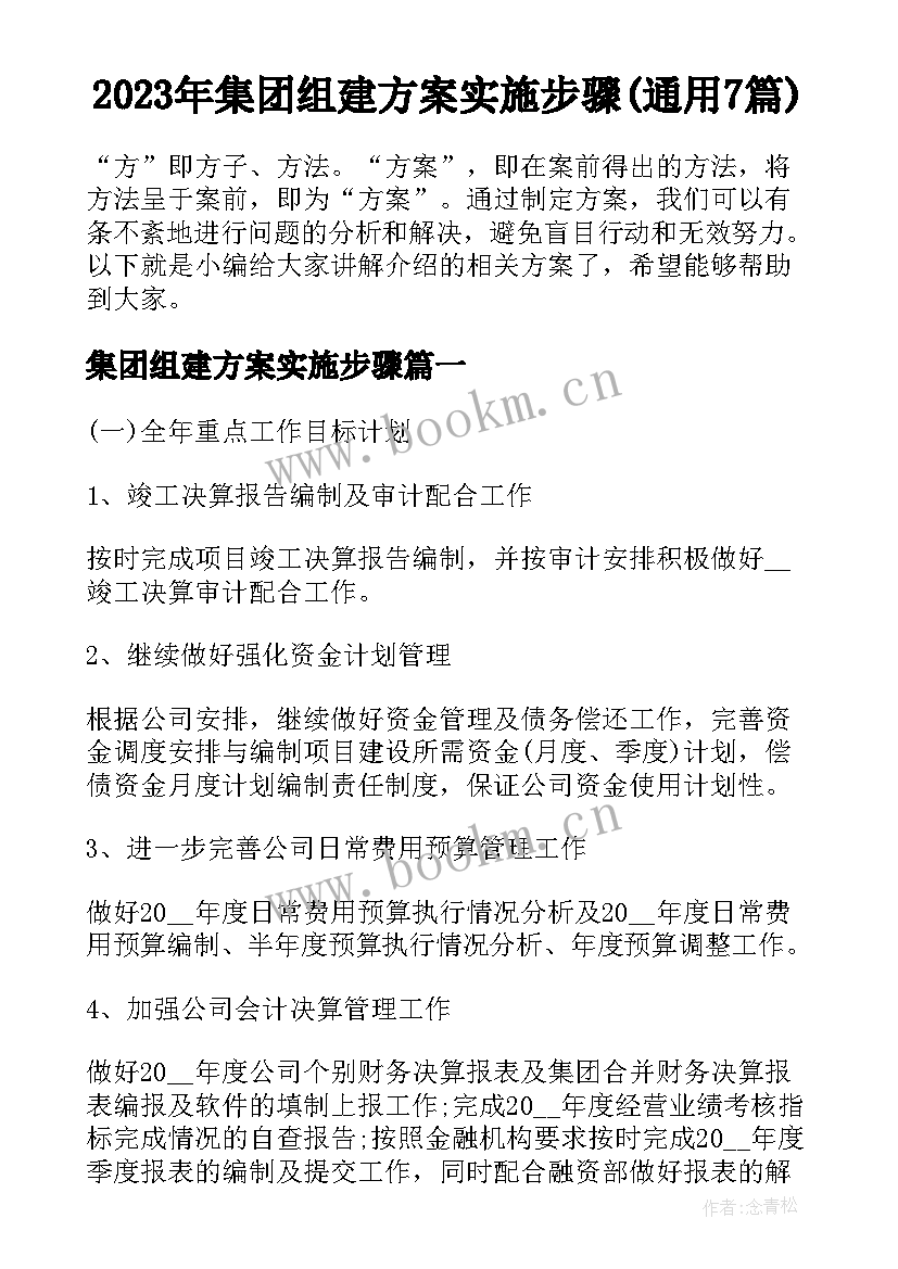 2023年集团组建方案实施步骤(通用7篇)