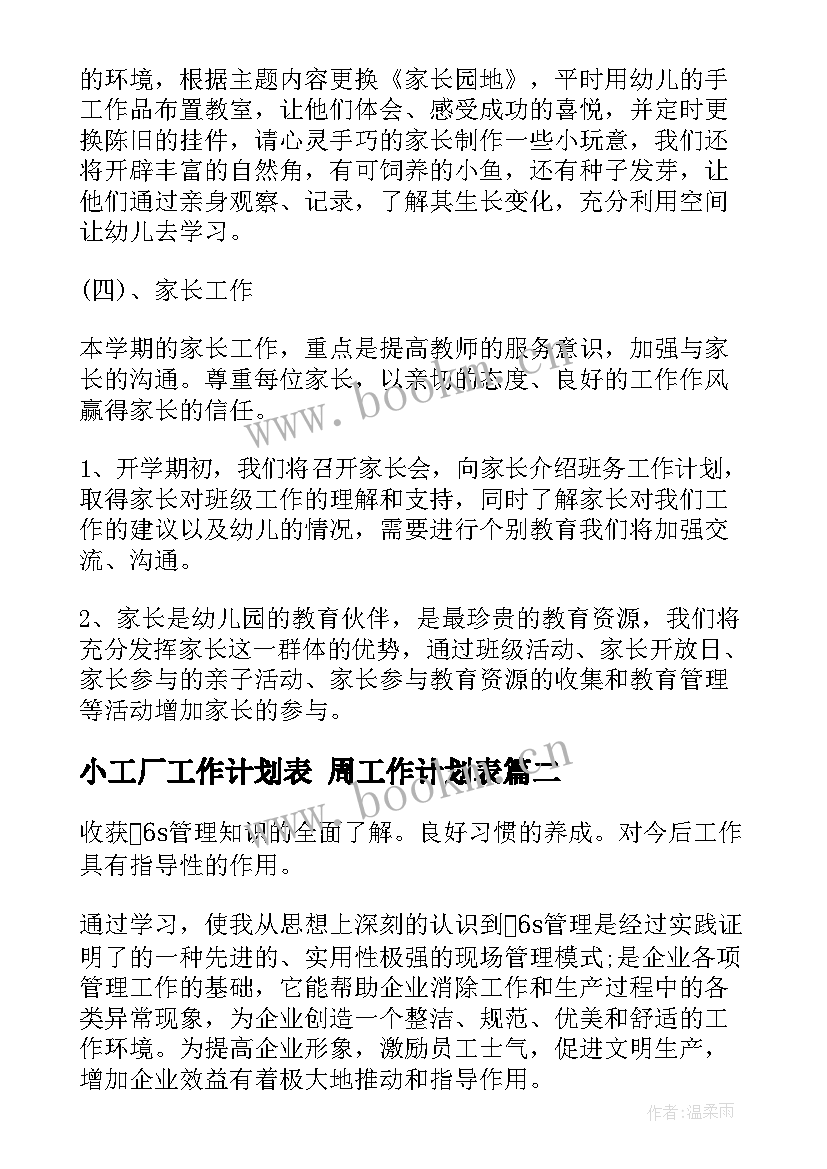 2023年小工厂工作计划表 周工作计划表(汇总8篇)