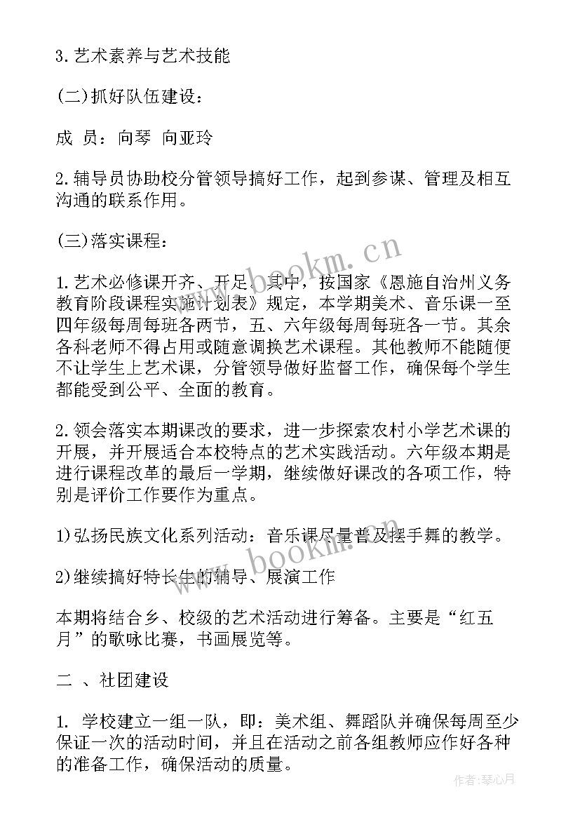 小学体艺活动计划(大全8篇)