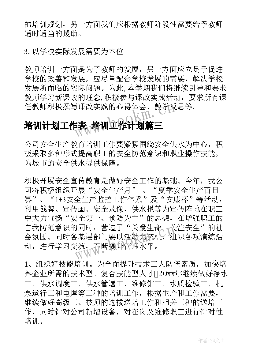 培训计划工作表 培训工作计划(精选9篇)