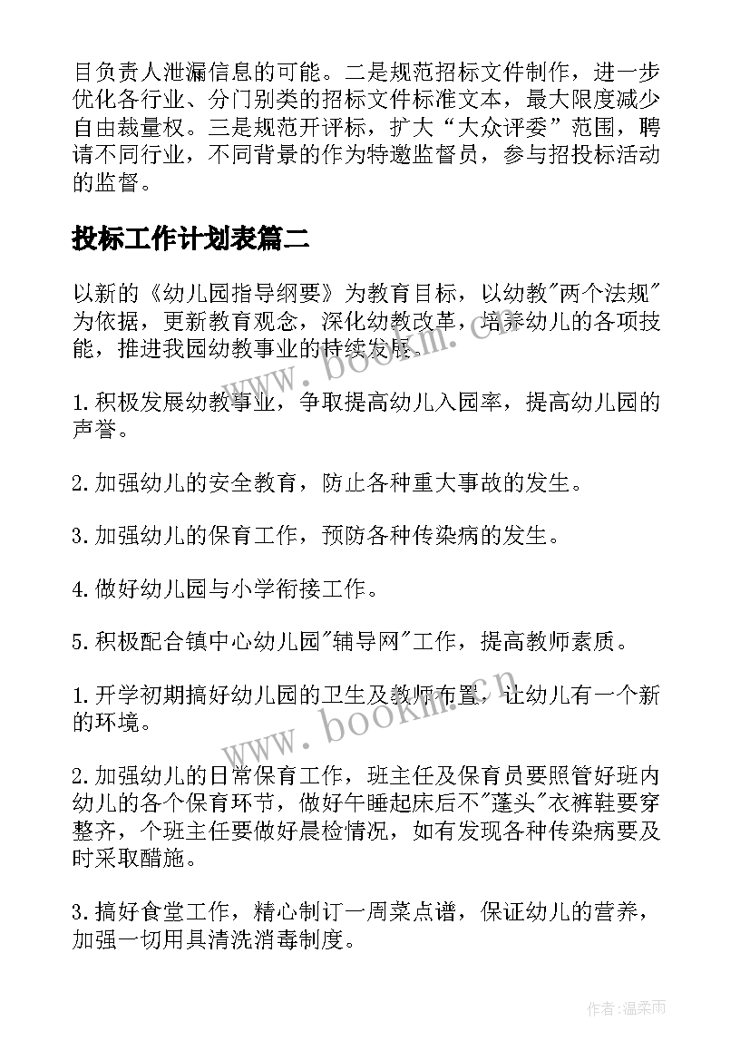 2023年投标工作计划表(优质10篇)