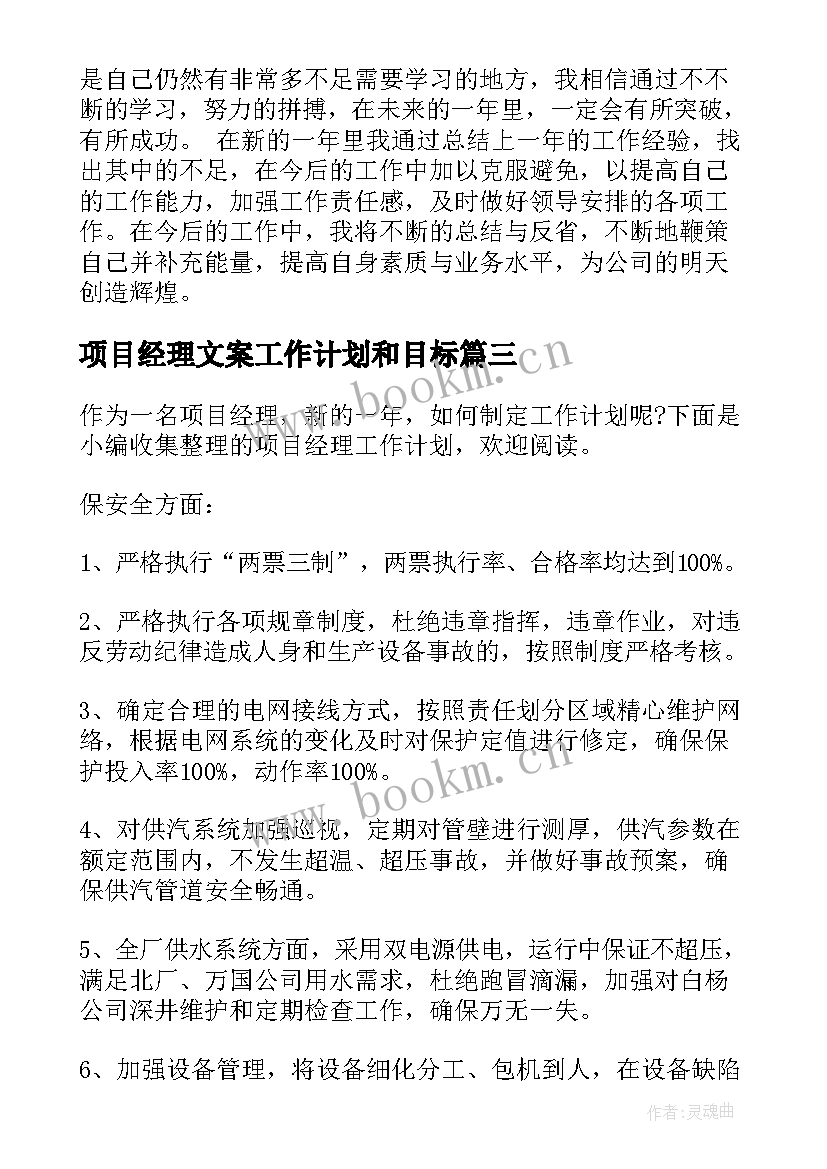 项目经理文案工作计划和目标(实用10篇)