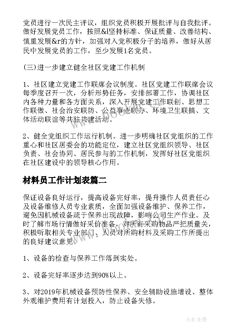 2023年材料员工作计划表(通用7篇)