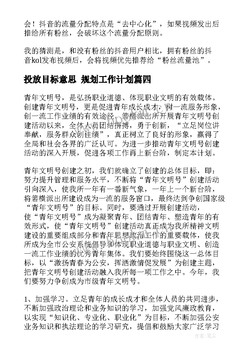 最新投放目标意思 规划工作计划(实用10篇)