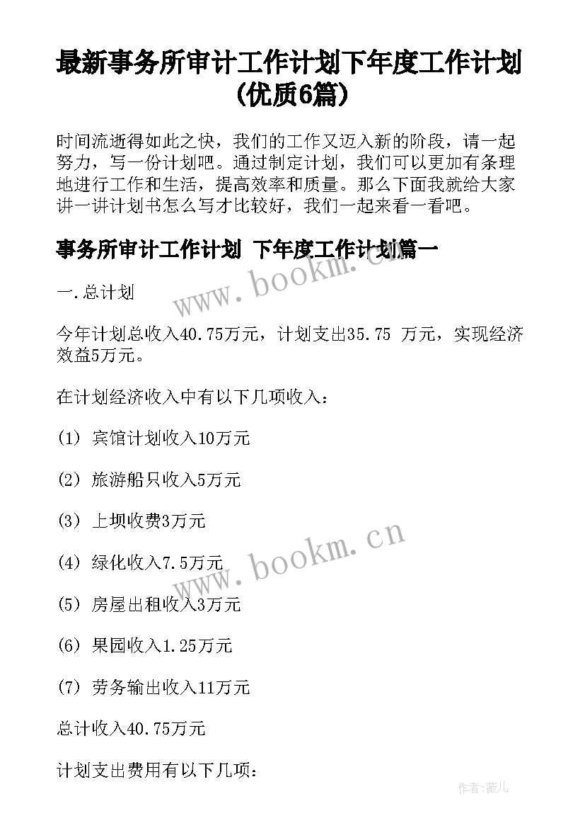 最新事务所审计工作计划 下年度工作计划(优质6篇)