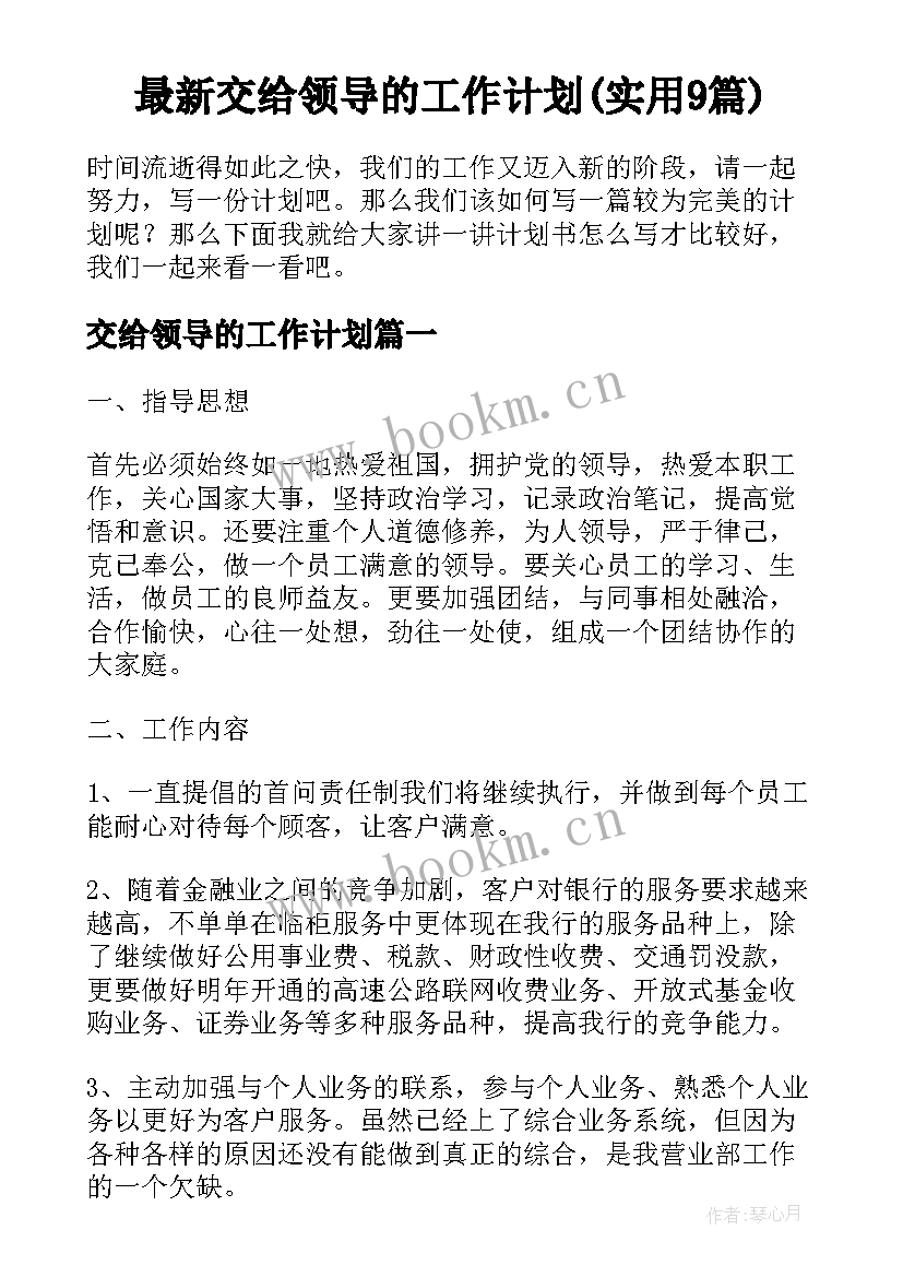 最新交给领导的工作计划(实用9篇)