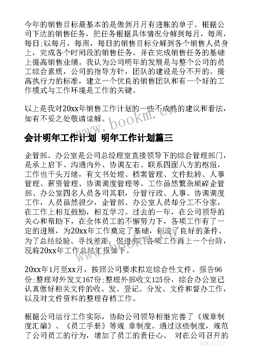 2023年会计明年工作计划 明年工作计划(精选10篇)