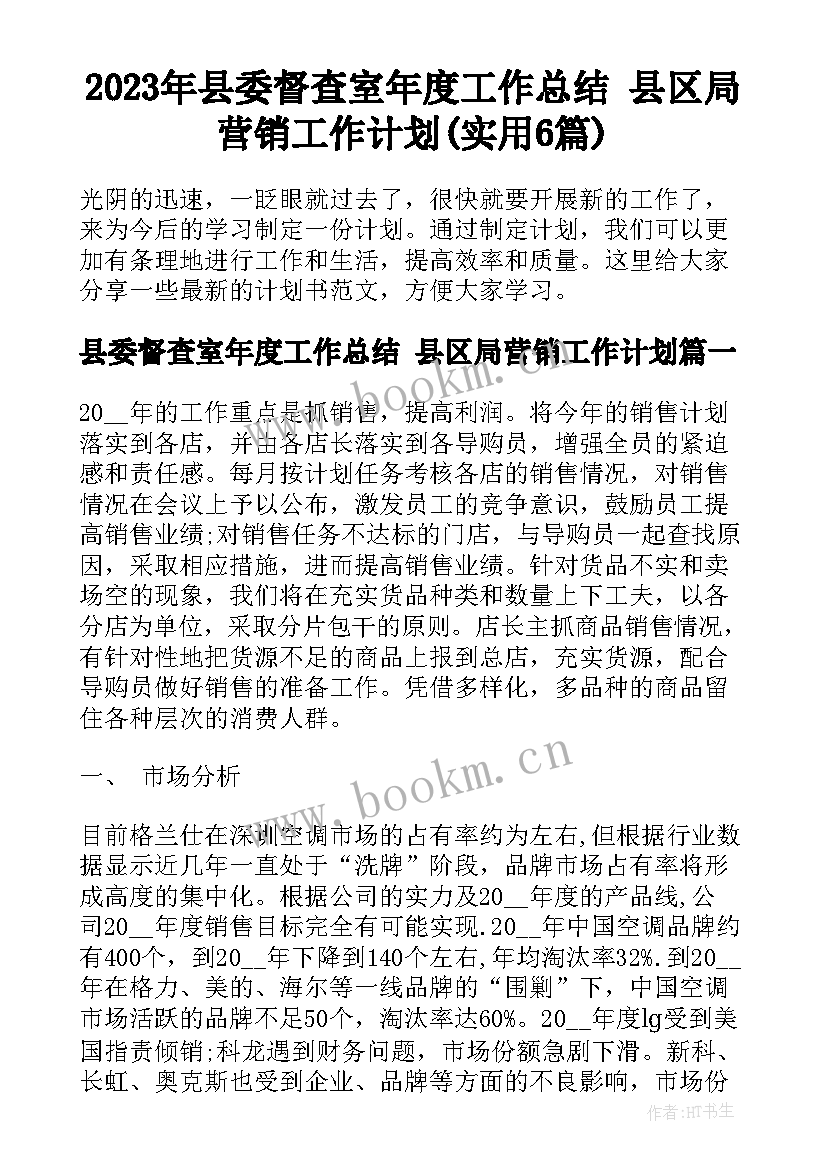 2023年县委督查室年度工作总结 县区局营销工作计划(实用6篇)