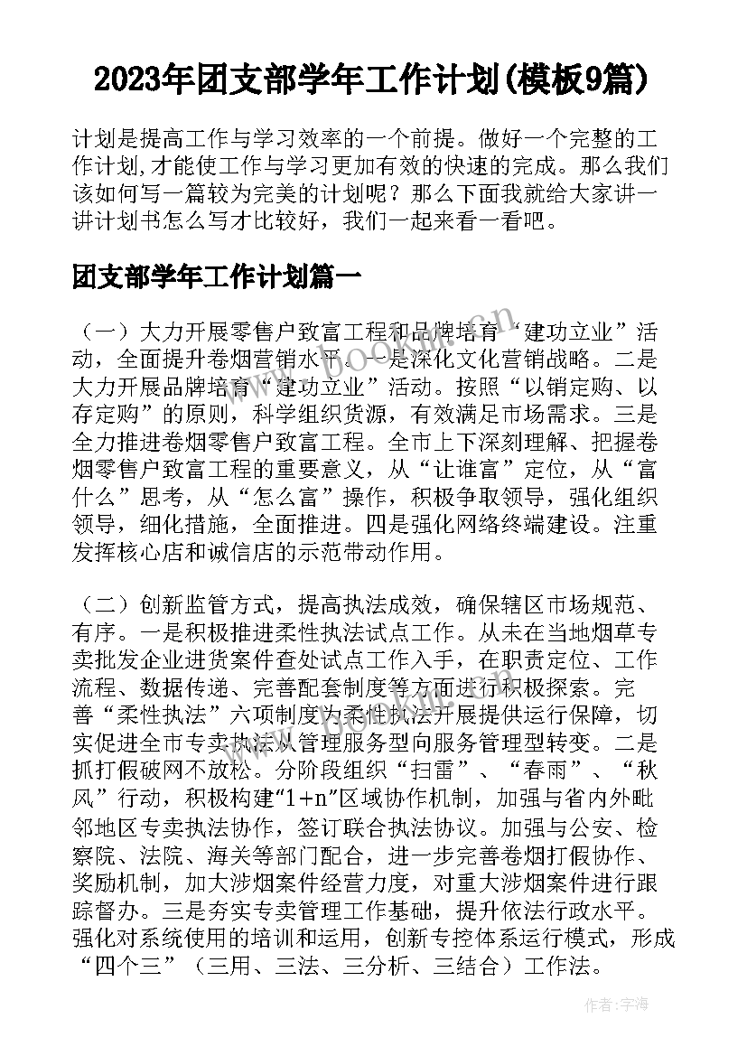 2023年团支部学年工作计划(模板9篇)