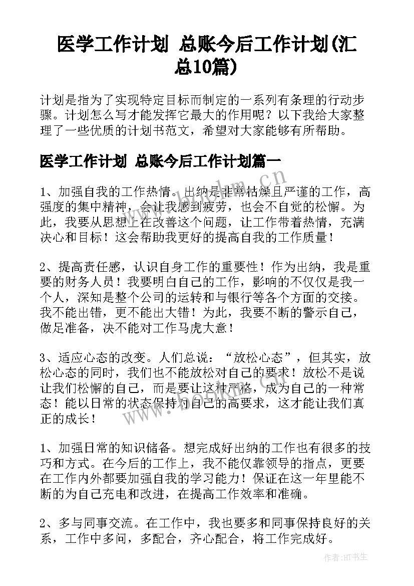 医学工作计划 总账今后工作计划(汇总10篇)