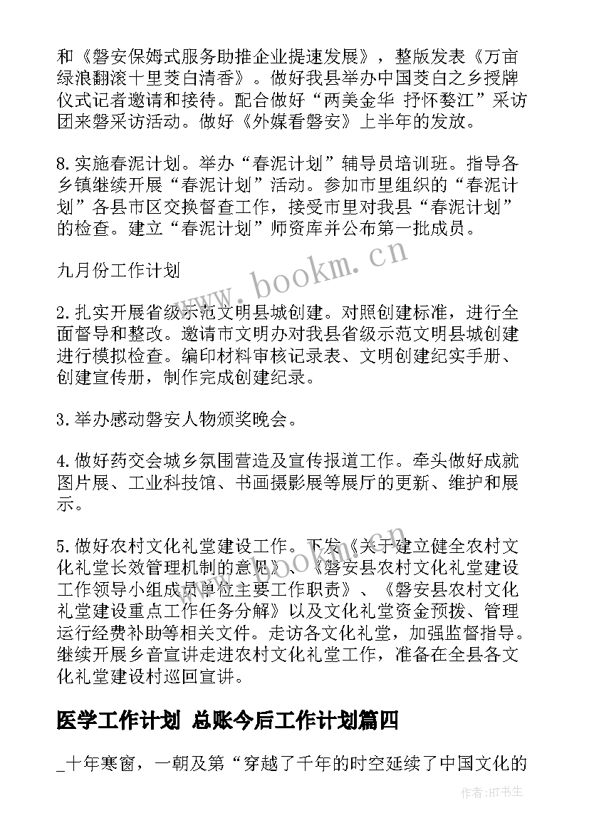 医学工作计划 总账今后工作计划(汇总10篇)