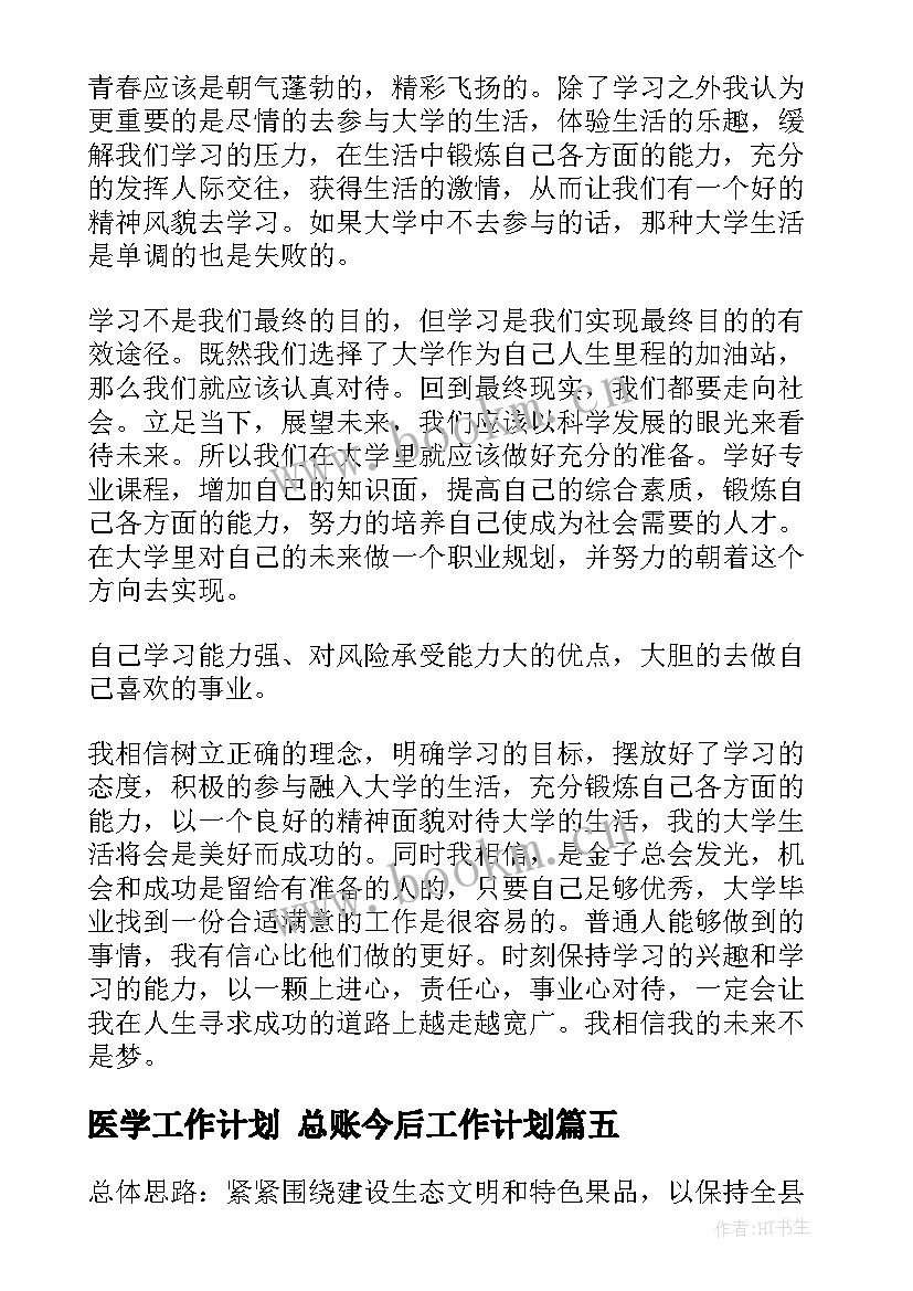 医学工作计划 总账今后工作计划(汇总10篇)