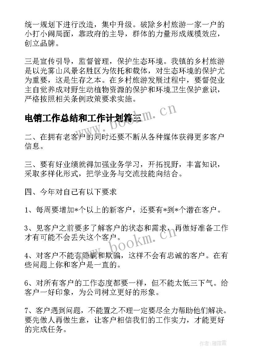 2023年电销工作总结和工作计划(实用8篇)