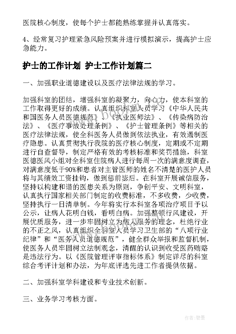 护士的工作计划 护士工作计划(优质6篇)