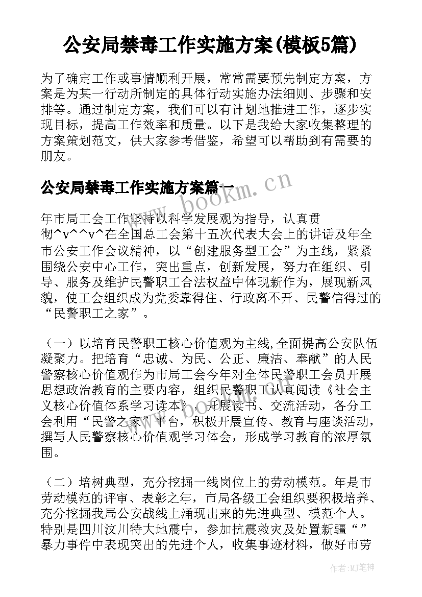 公安局禁毒工作实施方案(模板5篇)