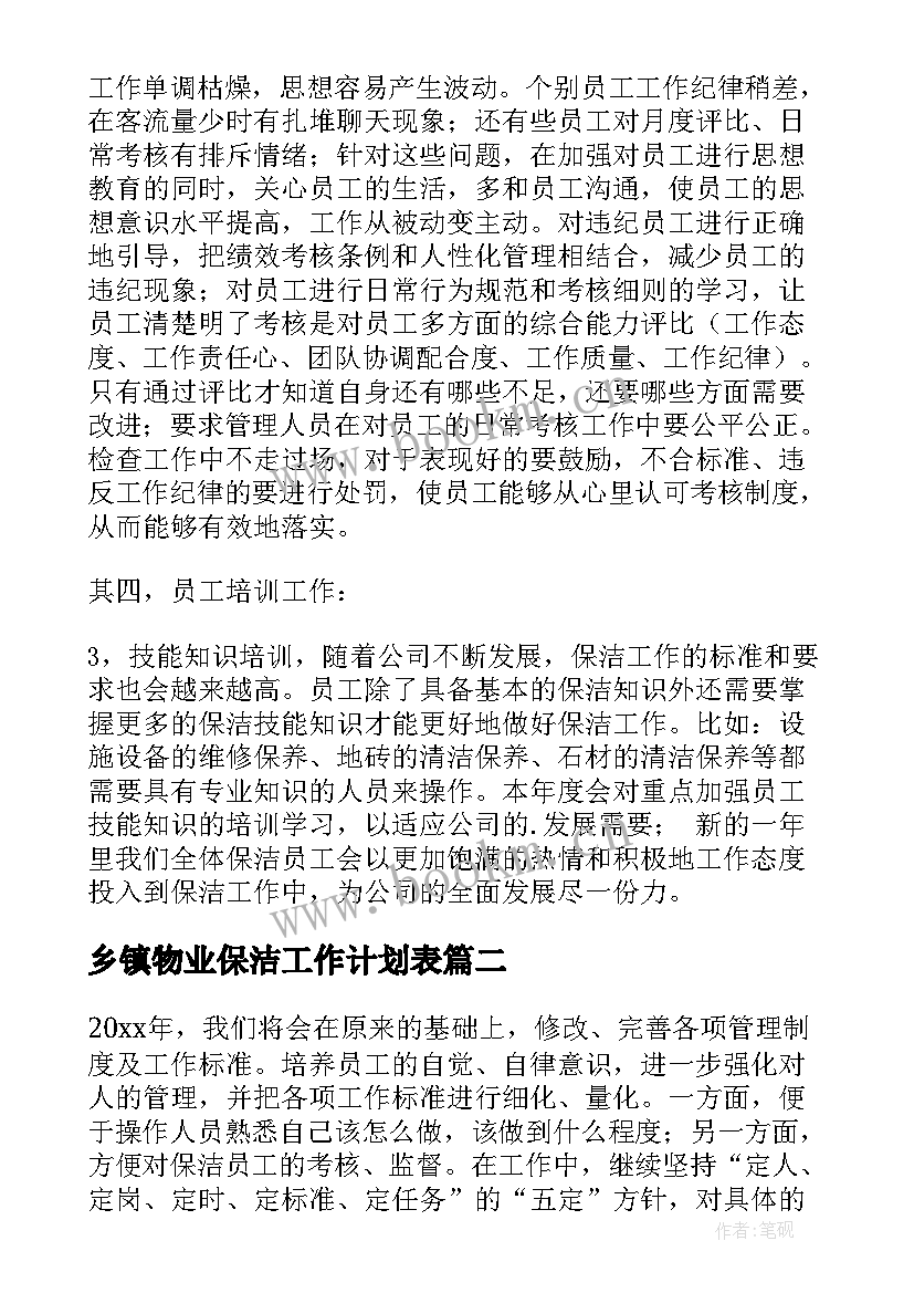 最新乡镇物业保洁工作计划表(精选5篇)