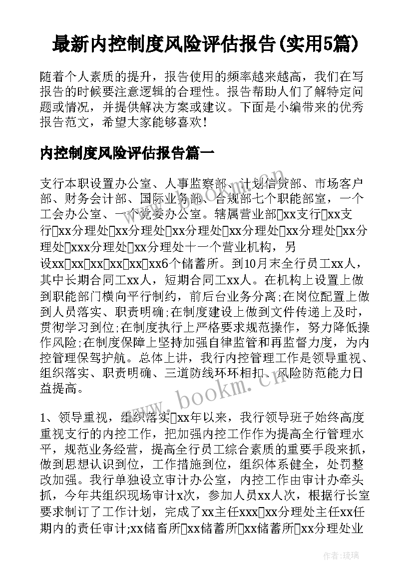 最新内控制度风险评估报告(实用5篇)