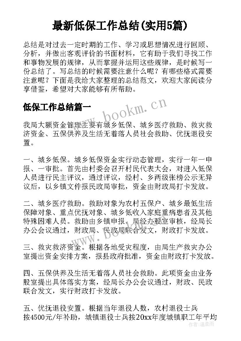 最新低保工作总结(实用5篇)