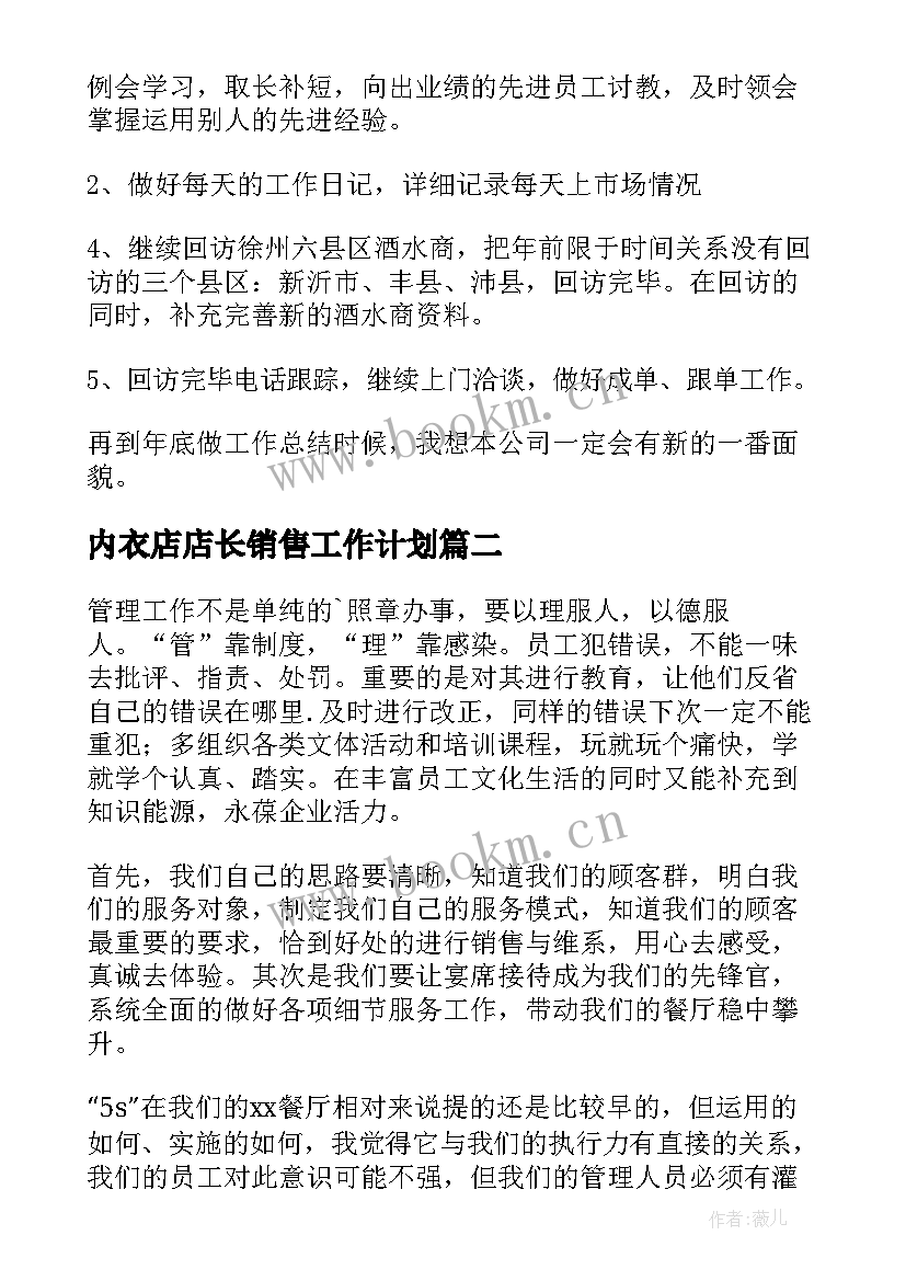 2023年内衣店店长销售工作计划(大全5篇)