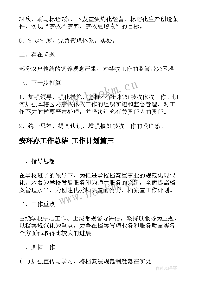 安环办工作总结 工作计划(模板10篇)