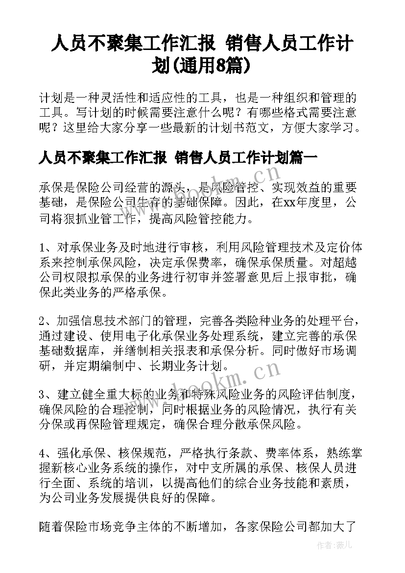 人员不聚集工作汇报 销售人员工作计划(通用8篇)