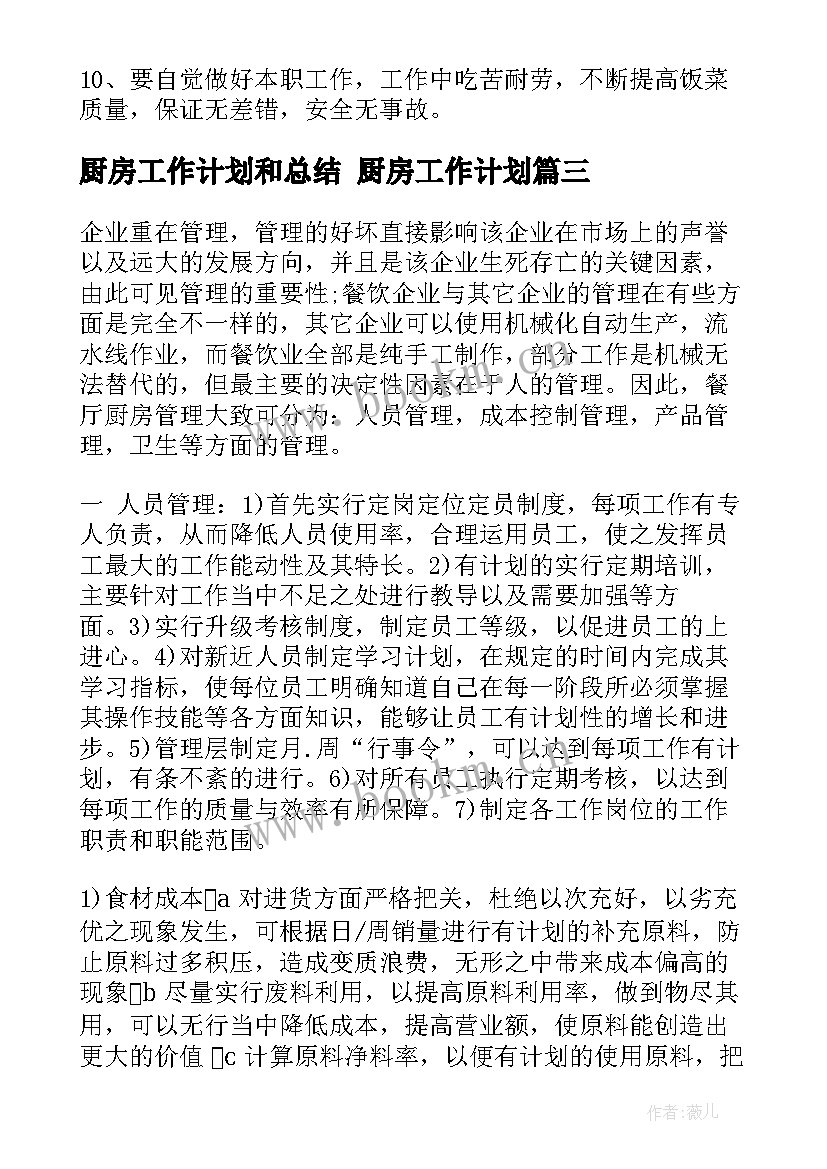 最新厨房工作计划和总结 厨房工作计划(精选5篇)