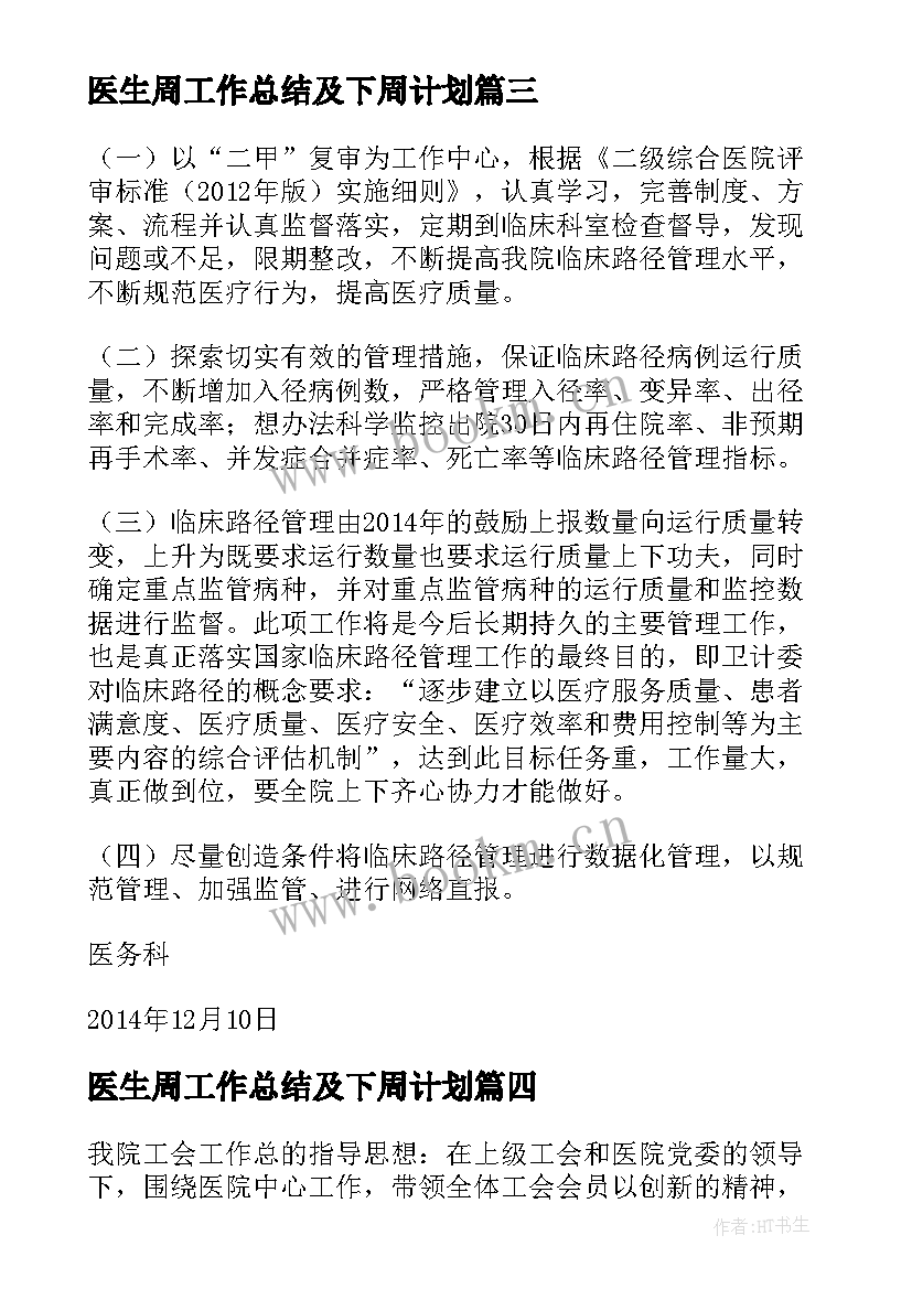 2023年医生周工作总结及下周计划(汇总10篇)