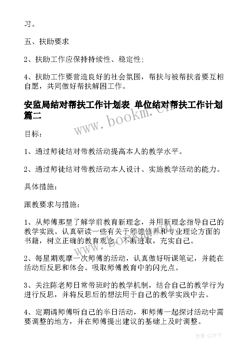 安监局结对帮扶工作计划表 单位结对帮扶工作计划(实用10篇)