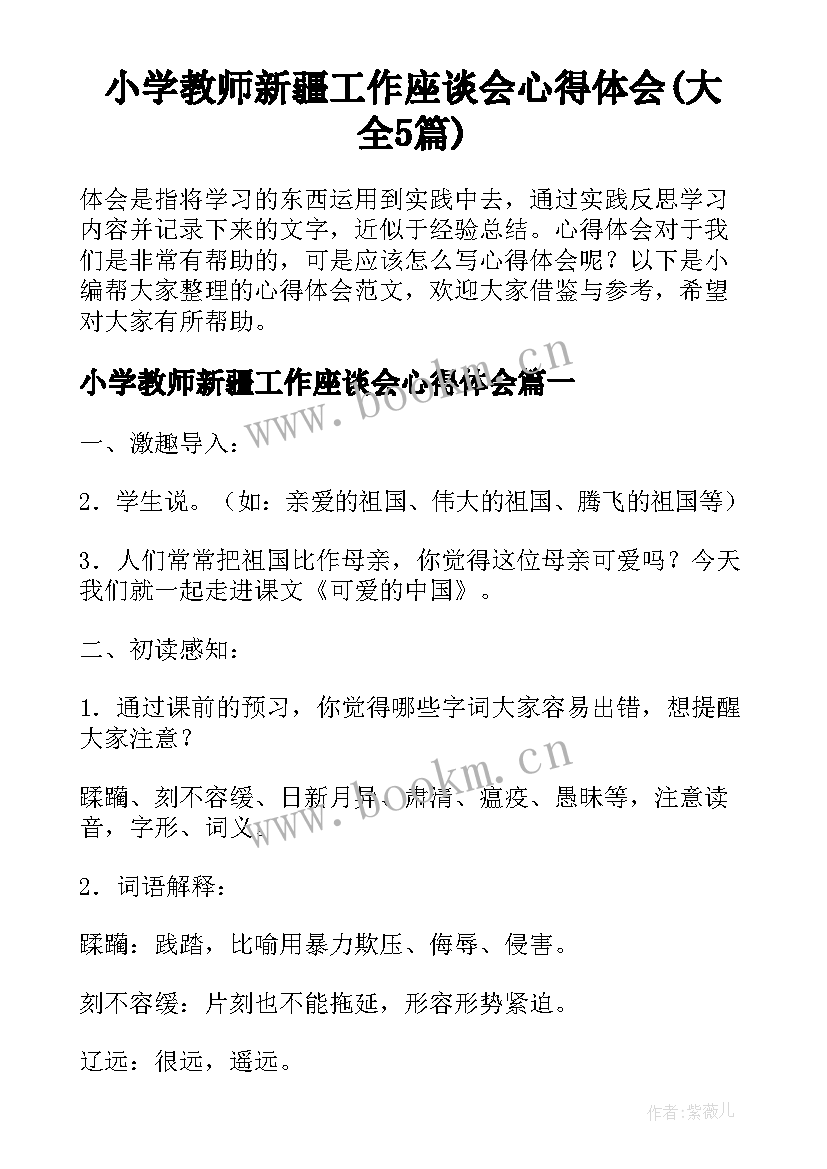 小学教师新疆工作座谈会心得体会(大全5篇)