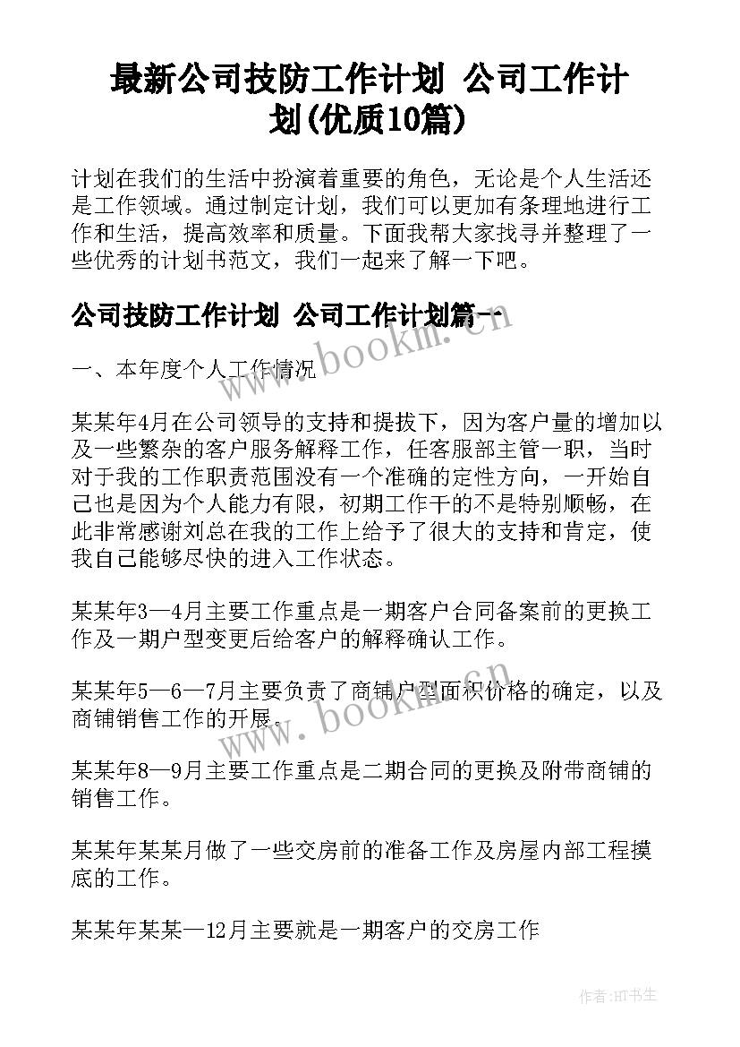 最新公司技防工作计划 公司工作计划(优质10篇)